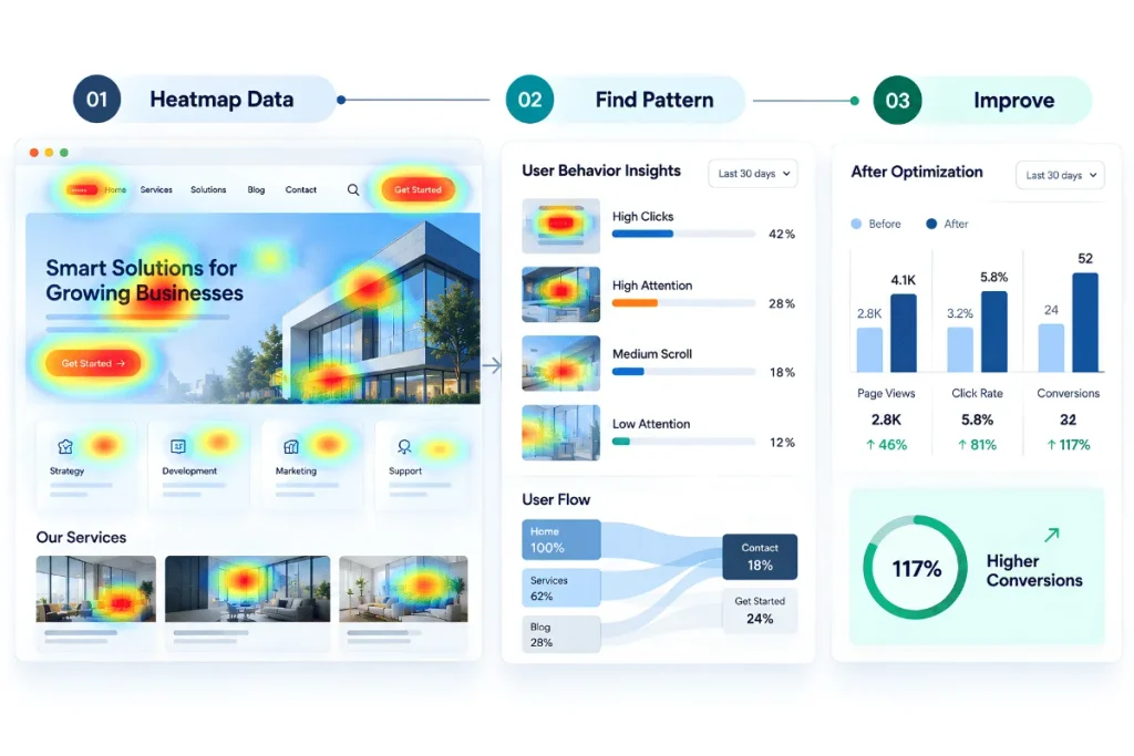 Heatmap analytics process for website conversion optimization
